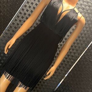 Windsor Black Backless Fringe Dress